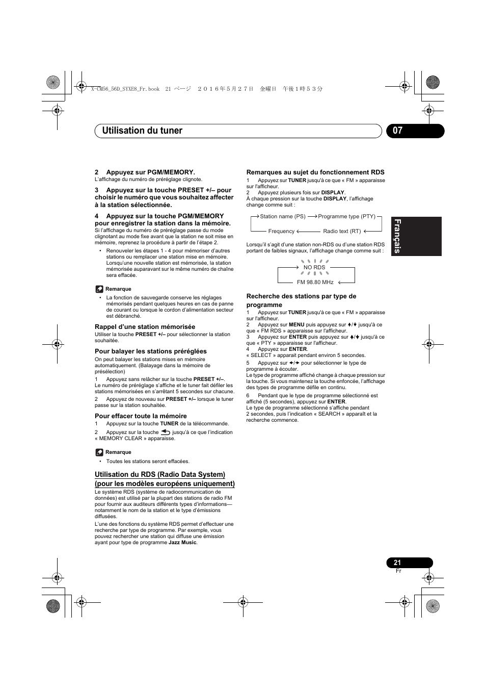 Utilisation du tuner 07 | Pioneer X-CM56 User Manual | Page 55 / 244