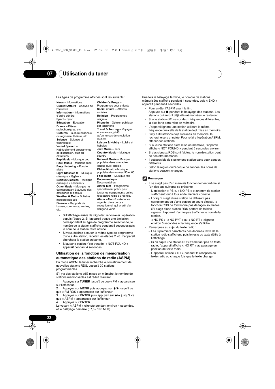 Utilisation du tuner 07 | Pioneer X-CM56 User Manual | Page 56 / 244