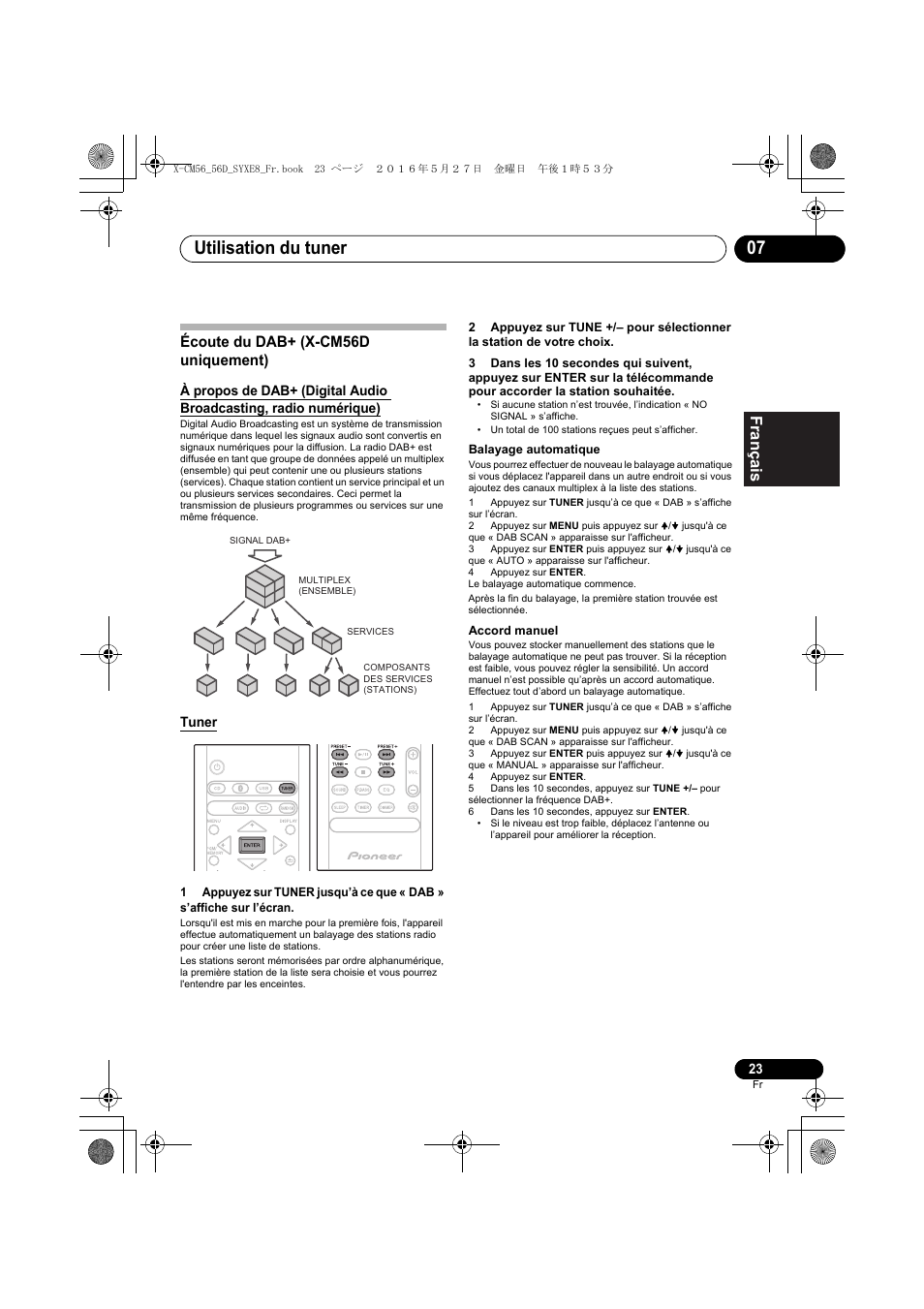 Utilisation du tuner 07, Écoute du dab+ (x-cm56d uniquement) | Pioneer X-CM56 User Manual | Page 57 / 244