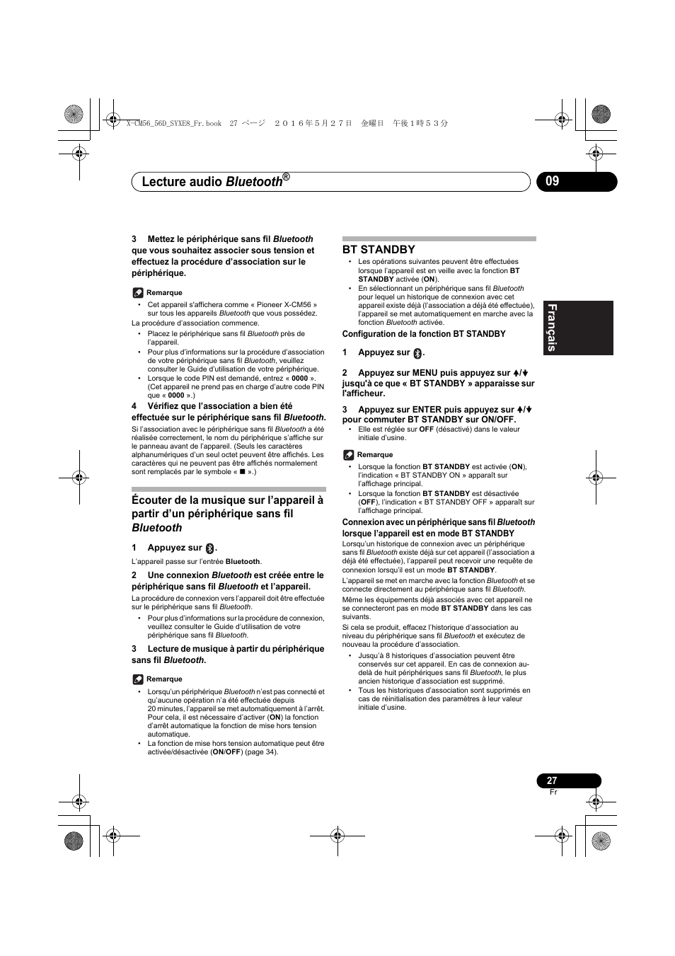 Lecture audio bluetooth, Bt standby | Pioneer X-CM56 User Manual | Page 61 / 244