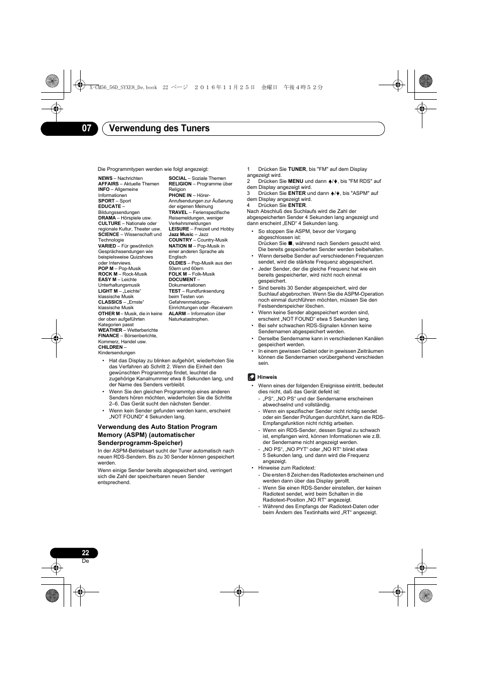 Verwendung des tuners 07 | Pioneer X-CM56 User Manual | Page 90 / 244