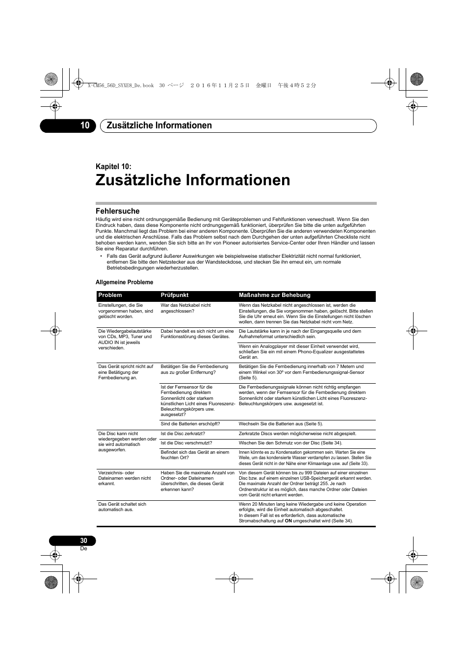 Zusätzliche informationen, Zusätzliche informationen 10, Kapitel 10 | Fehlersuche | Pioneer X-CM56 User Manual | Page 98 / 244