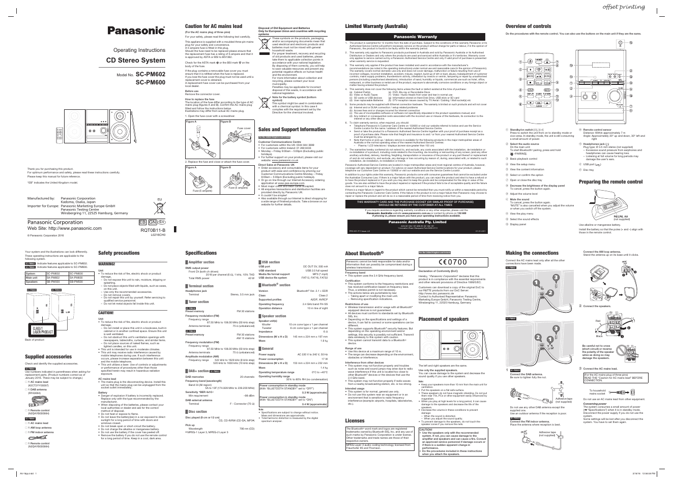 Panasonic SC-PM600 User Manual | 2 pages