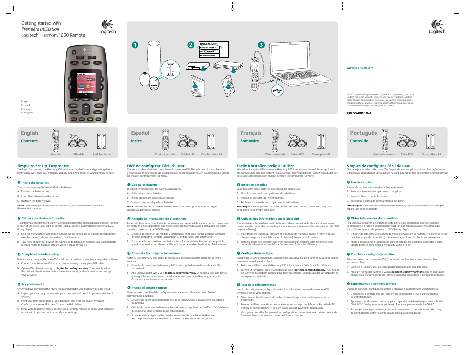 Logitech Harmony 650 User Manual | 2 pages