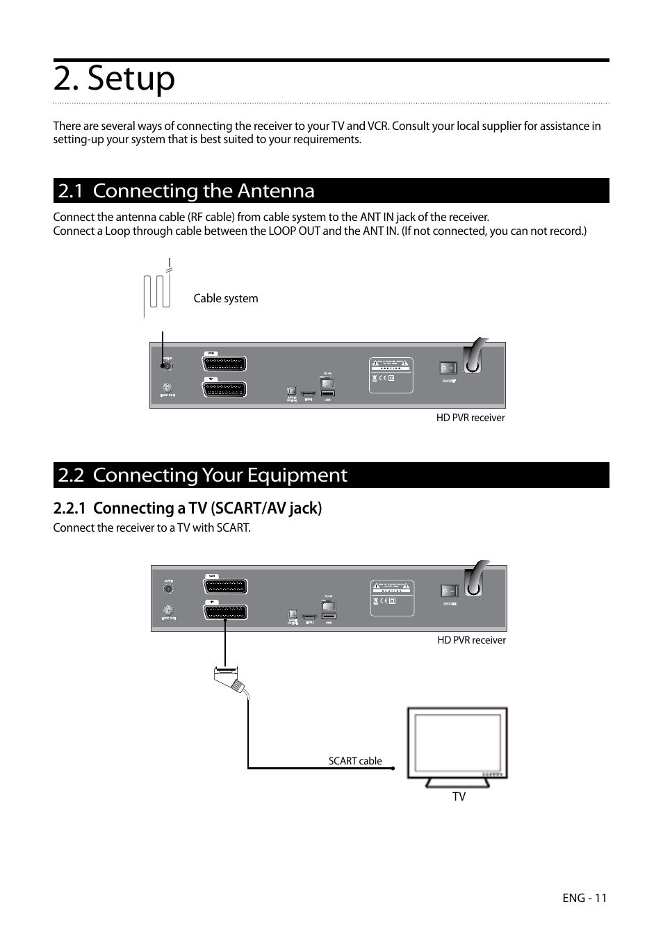 Setup, 1 connecting the antenna, 2 connecting your equipment | Kaon HD 3000 User Manual | Page 11 / 42