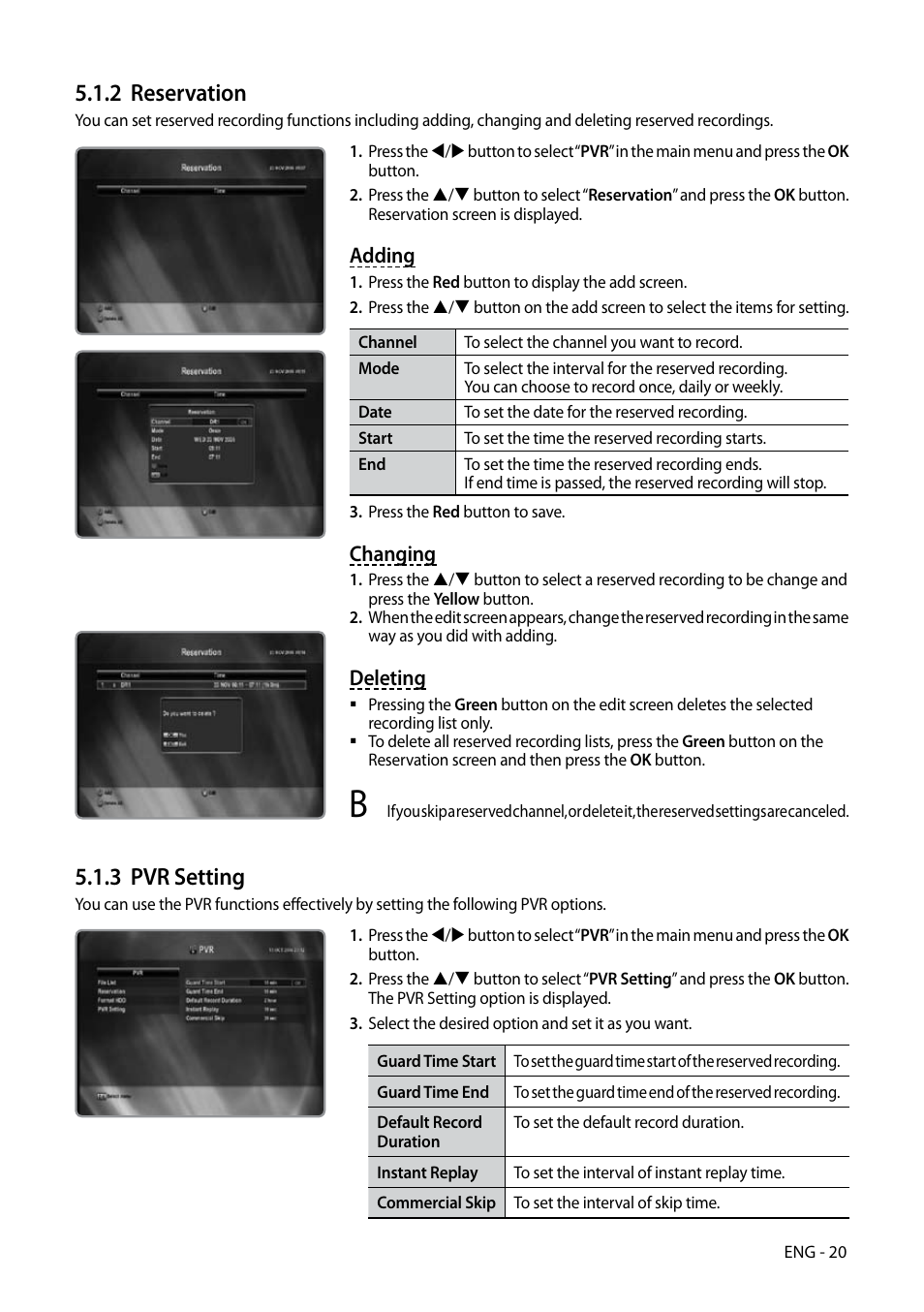 2 reservation, 3 pvr setting | Kaon HD 3000 User Manual | Page 20 / 42
