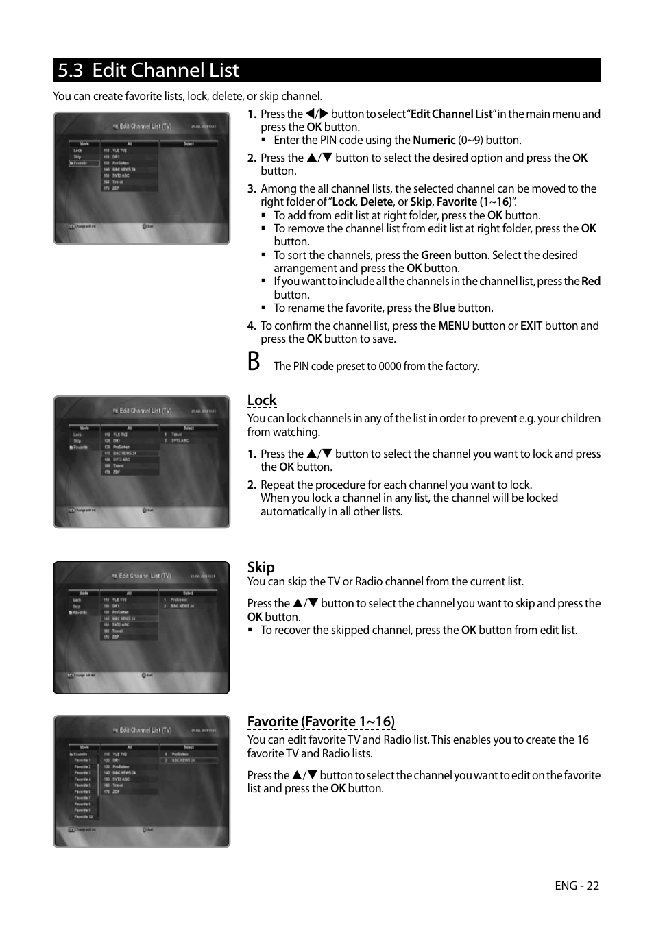 3 edit channel list | Kaon HD 3000 User Manual | Page 22 / 42