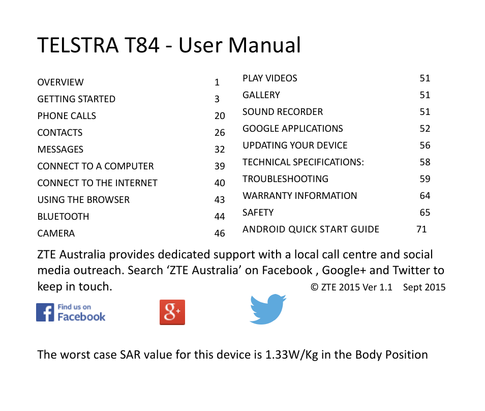 ZTE T84/Telstra Tough Max User Manual | 67 pages