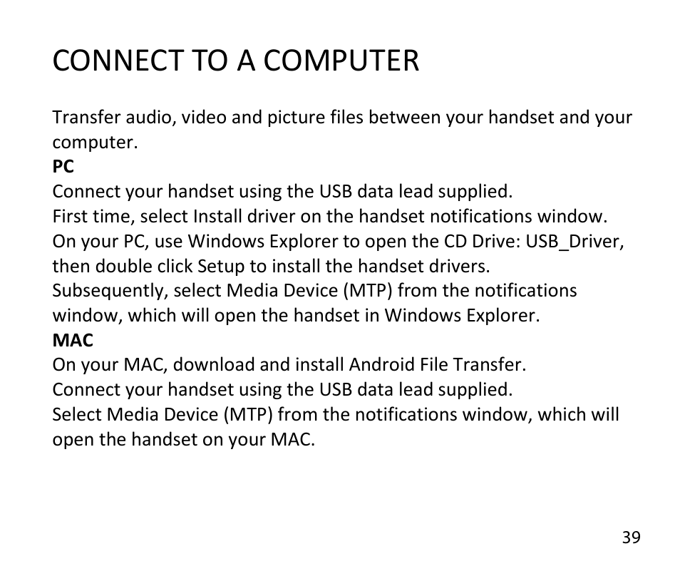Connect to a computer | ZTE T84/Telstra Tough Max User Manual | Page 39 / 67