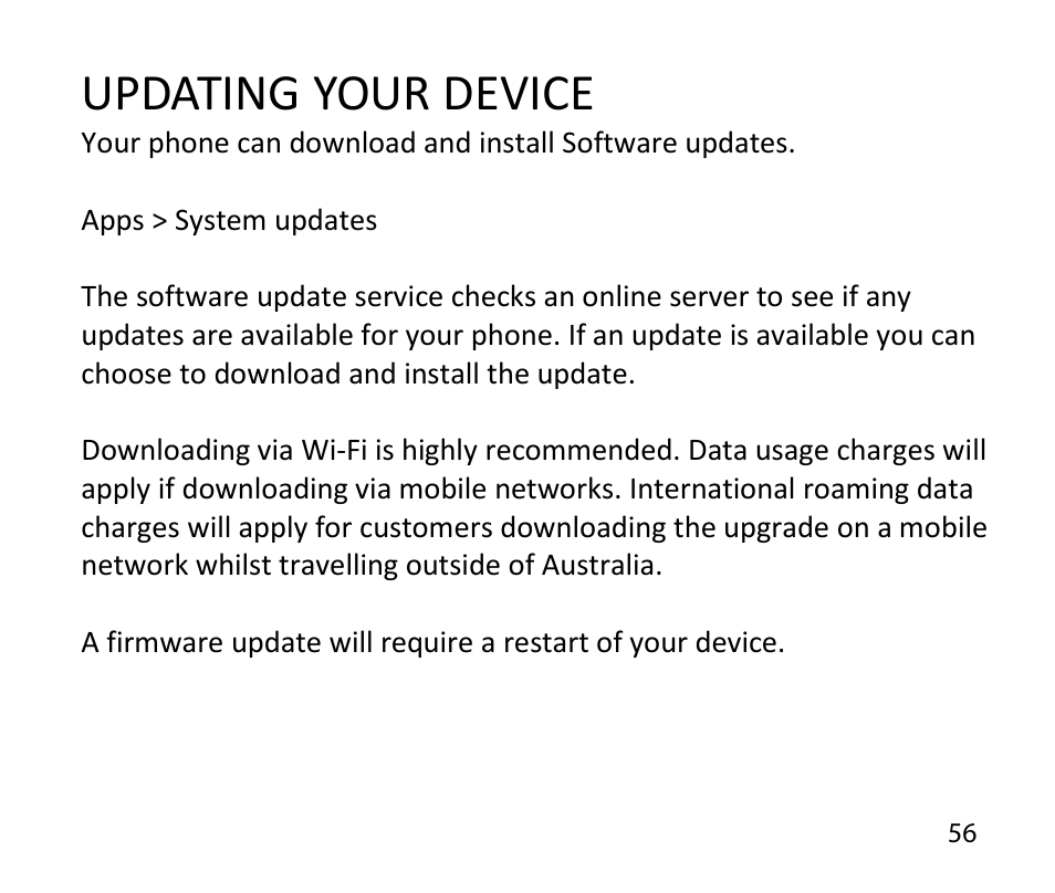 Updating your device | ZTE T84/Telstra Tough Max User Manual | Page 56 / 67