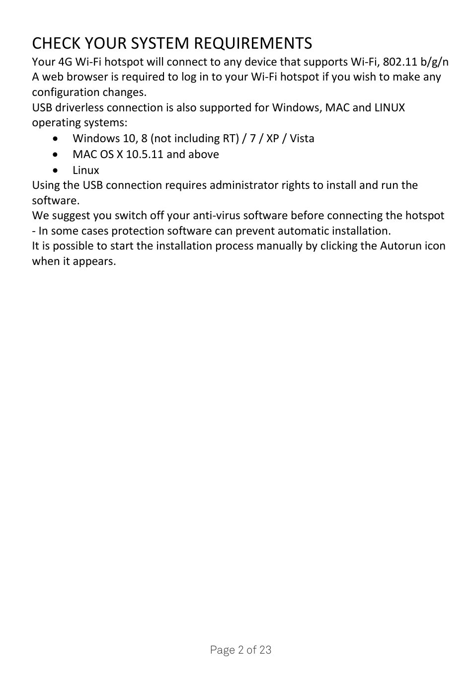 Check your system requirements | ZTE MF920A User Manual | Page 2 / 23