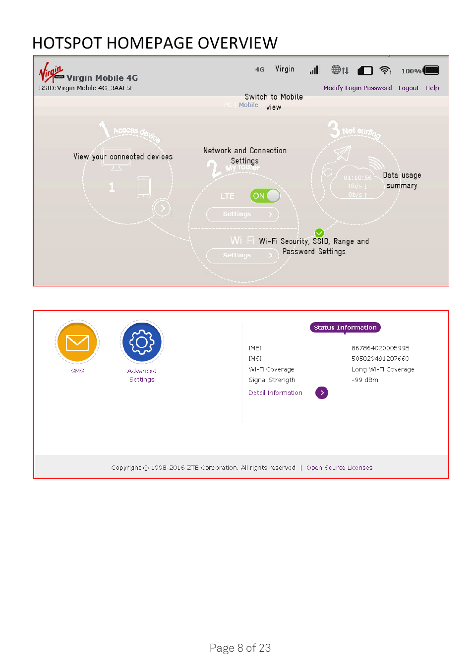 Hotspot homepage overview | ZTE MF920A User Manual | Page 8 / 23