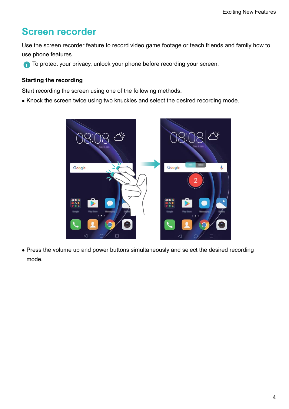 Screen recorder, Starting the recording | Honor 8 Pro User Manual | Page 10 / 155