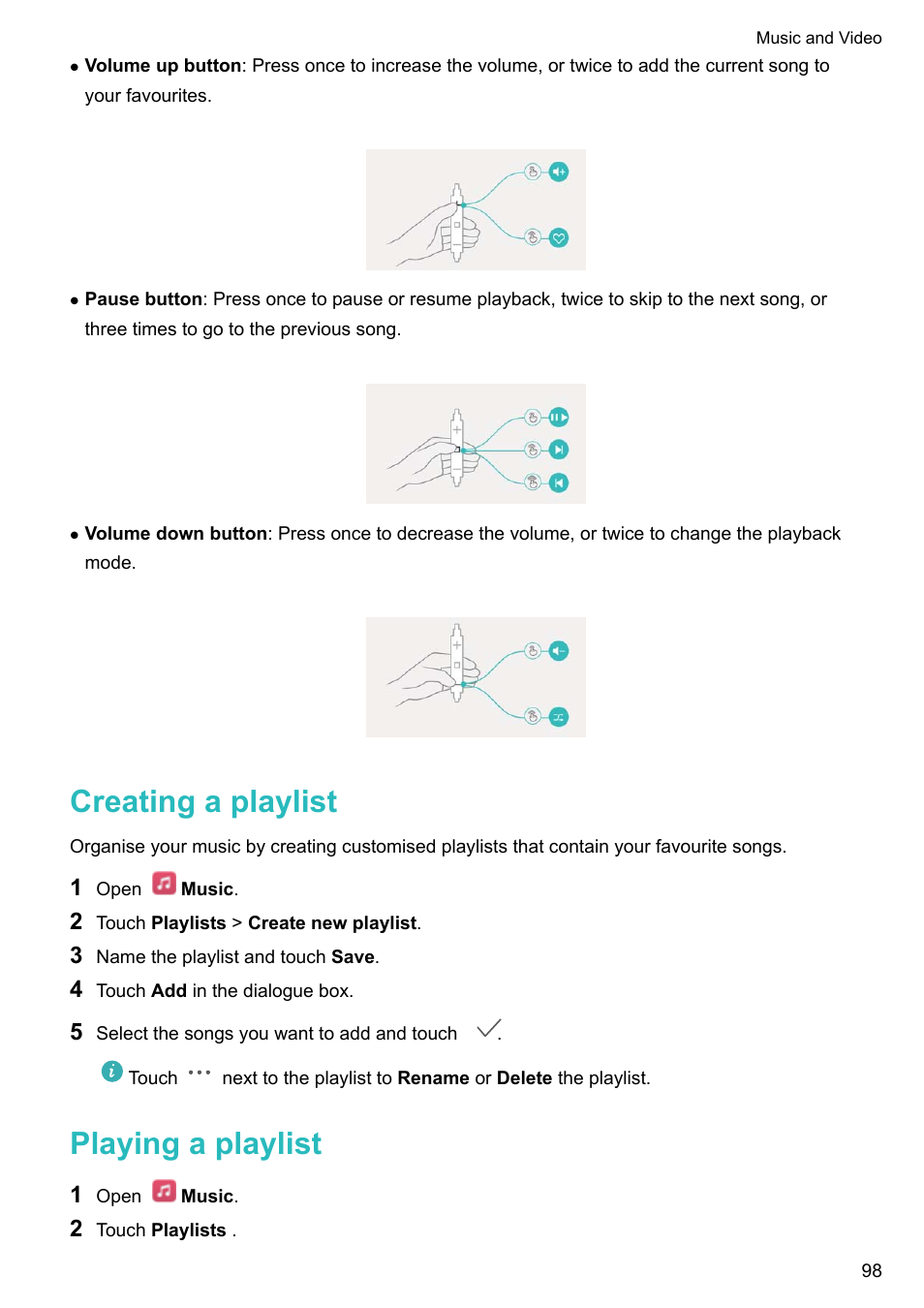 Creating a playlist, Playing a playlist | Honor 8 Pro User Manual | Page 104 / 155