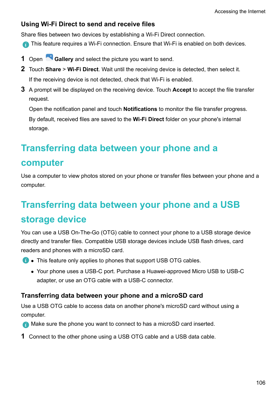 Using wi-fi direct to send and receive files | Honor 8 Pro User Manual | Page 112 / 155