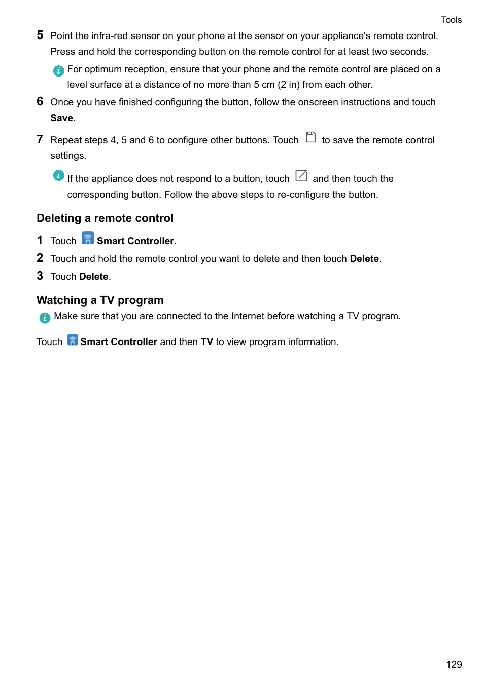 Deleting a remote control, Watching a tv program | Honor 8 Pro User Manual | Page 135 / 155