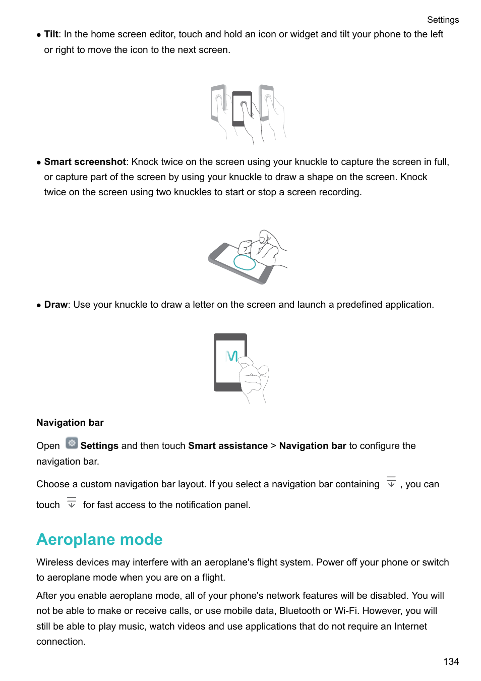 Navigation bar, Aeroplane mode | Honor 8 Pro User Manual | Page 140 / 155