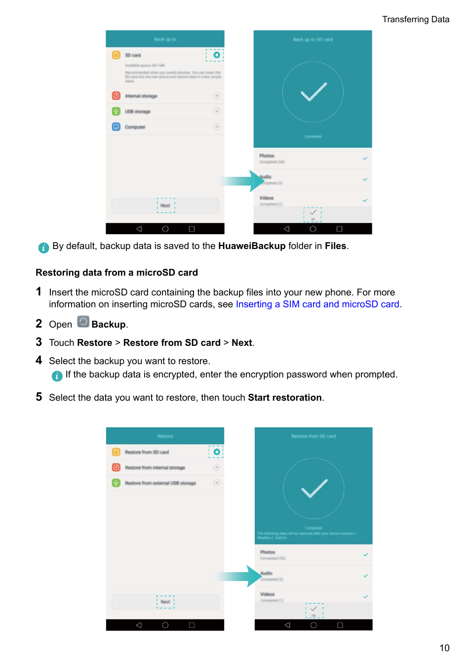 Restoring data from a microsd card | Honor 8 Pro User Manual | Page 16 / 155