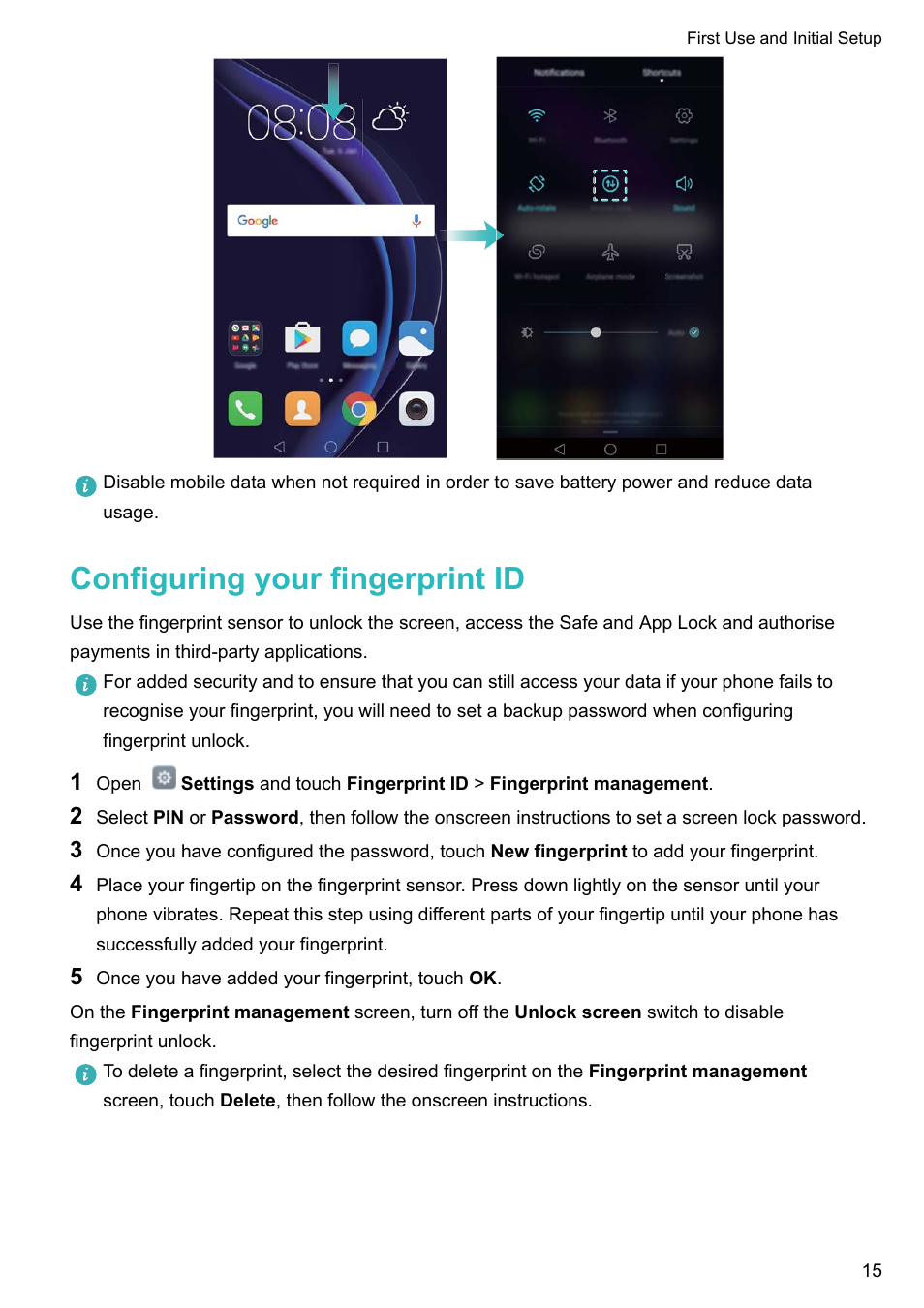 Configuring your fingerprint id | Honor 8 Pro User Manual | Page 21 / 155