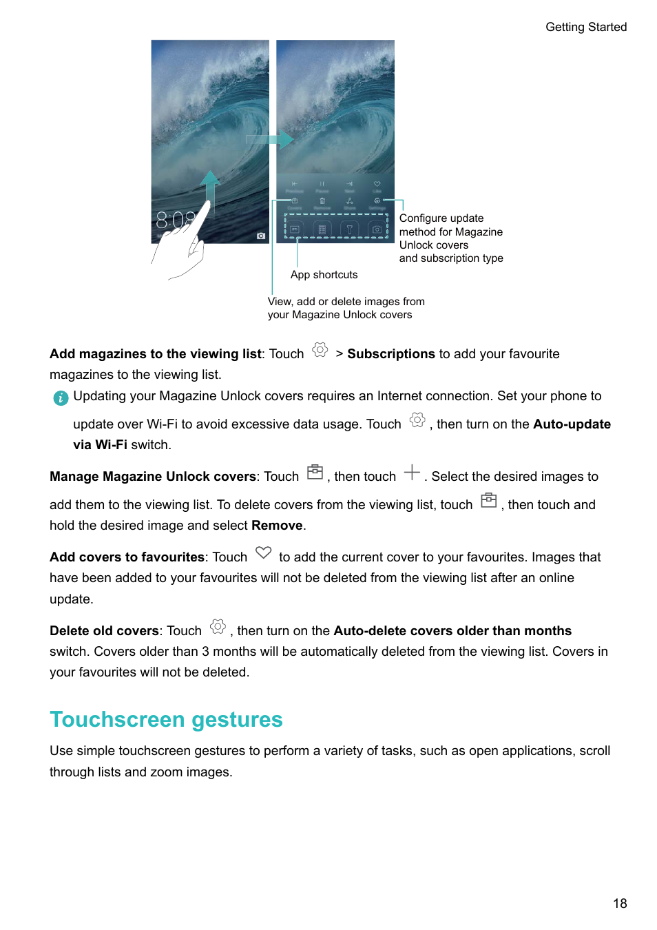 Touchscreen gestures | Honor 8 Pro User Manual | Page 24 / 155