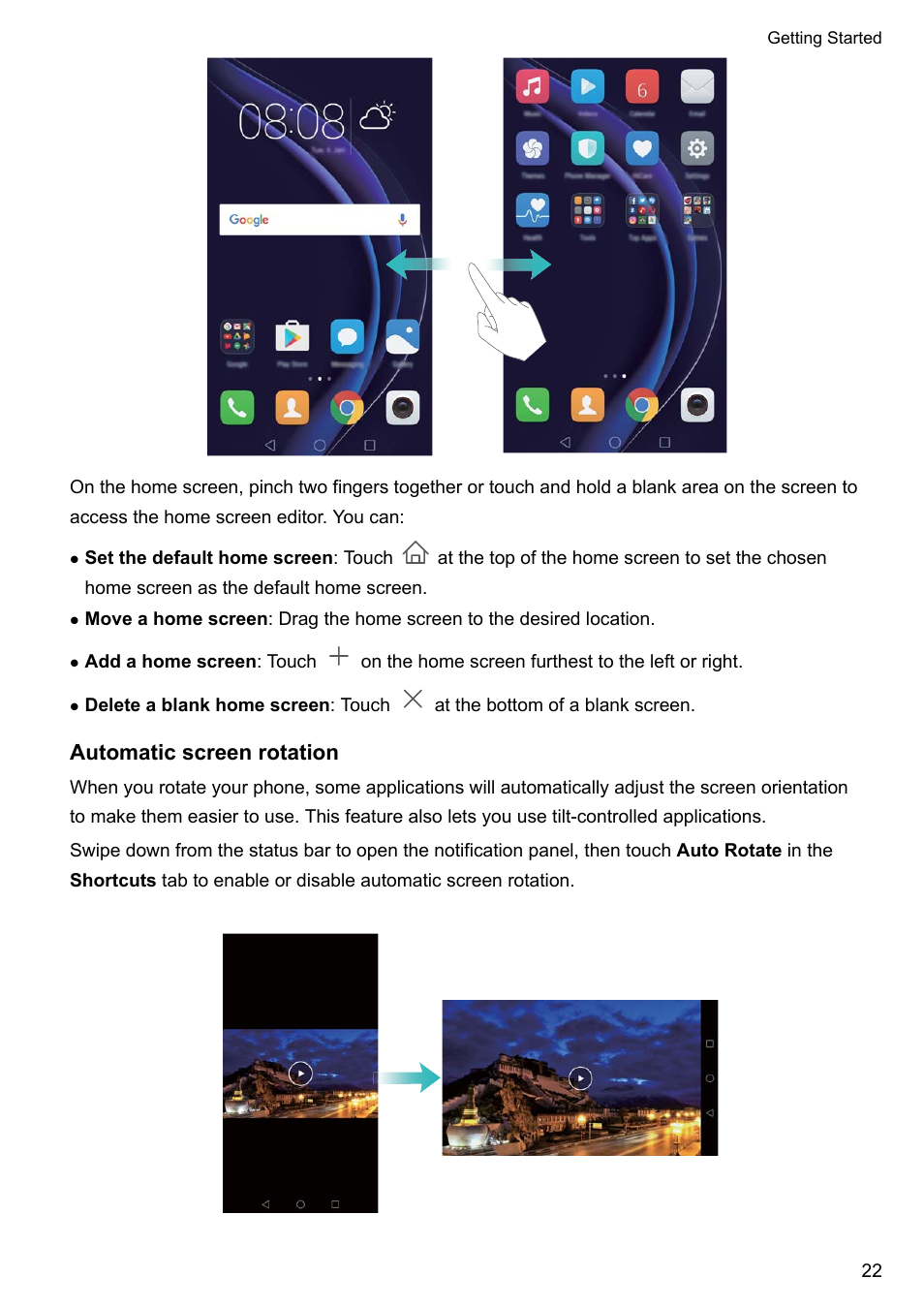 Automatic screen rotation | Honor 8 Pro User Manual | Page 28 / 155