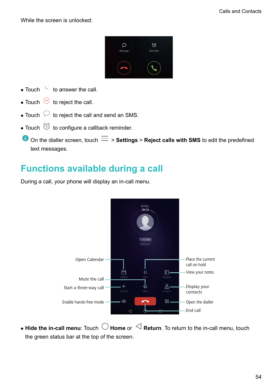 Functions available during a call | Honor 8 Pro User Manual | Page 60 / 155