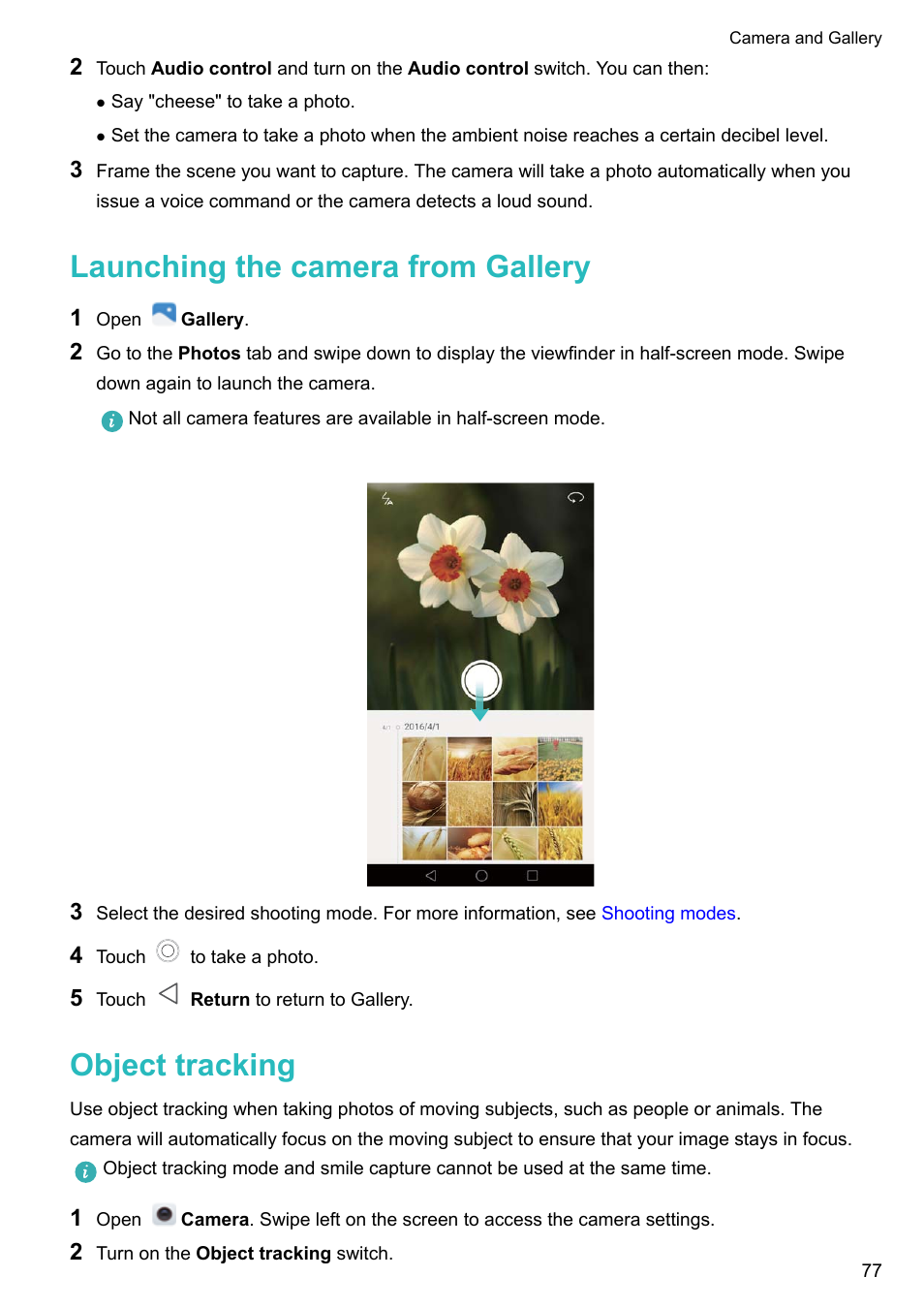 Launching the camera from gallery, Object tracking | Honor 8 Pro User Manual | Page 83 / 155