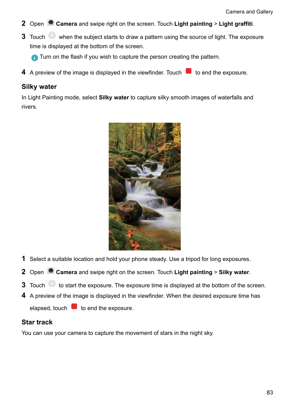 Silky water, Star track | Honor 8 Pro User Manual | Page 89 / 155