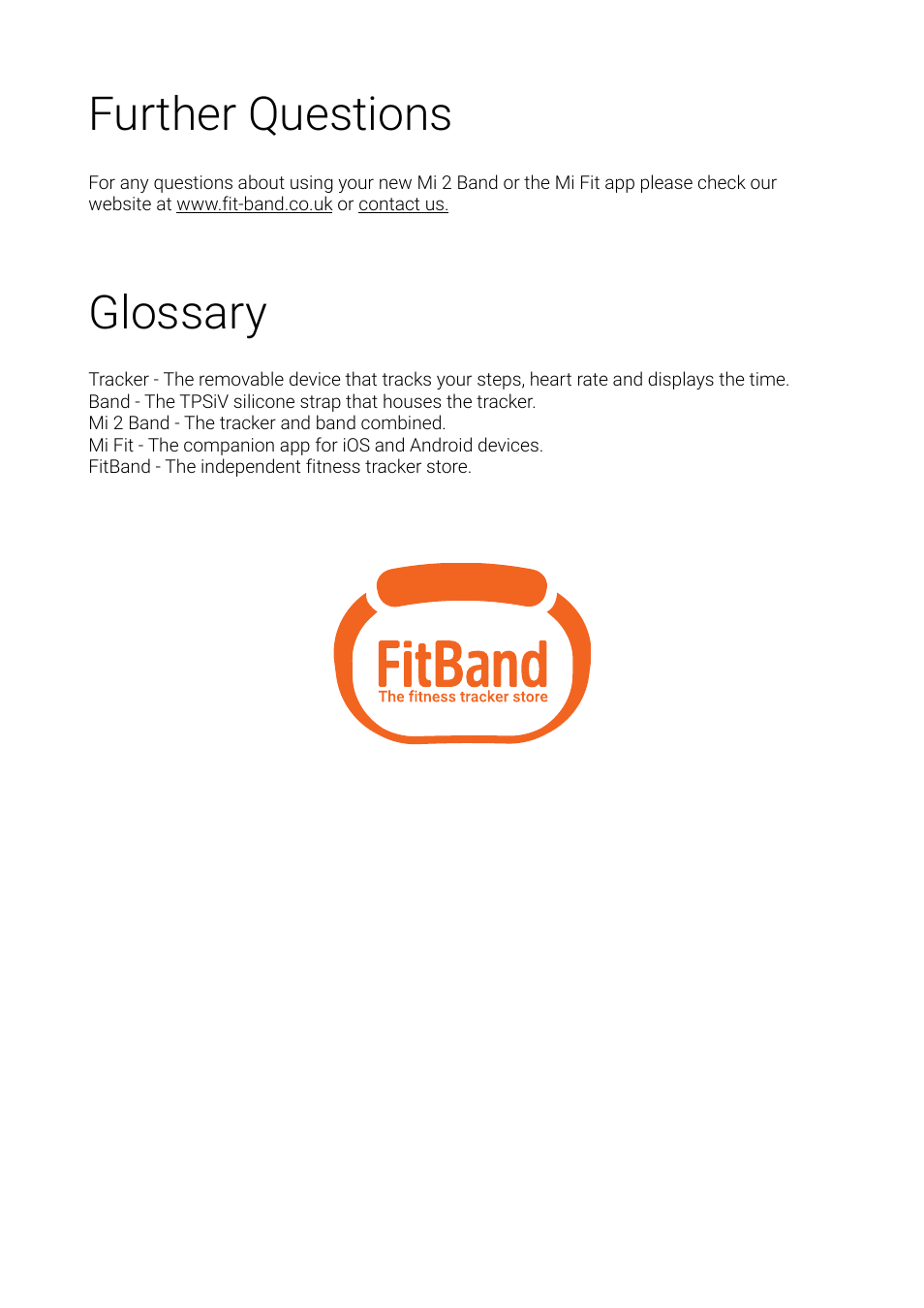 Further questions glossary | Xiaomi Mi Band 2 User Manual | Page 4 / 4