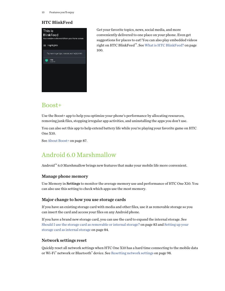 Boost, Android 6.0 marshmallow | HTC One X10 User Manual | Page 13 / 161
