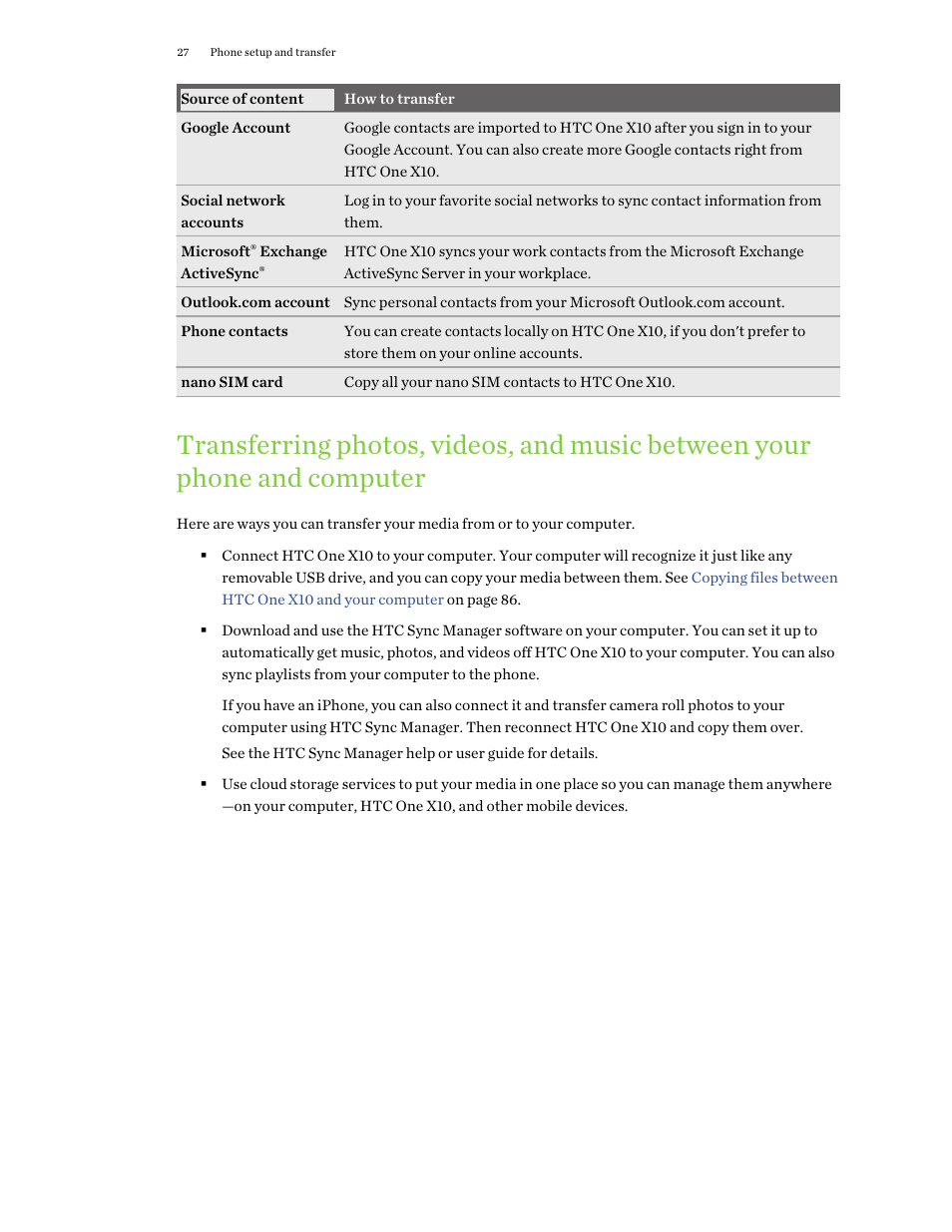 HTC One X10 User Manual | Page 27 / 161