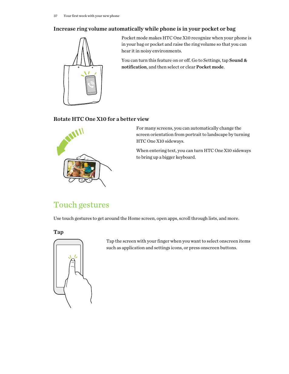 Touch gestures | HTC One X10 User Manual | Page 37 / 161