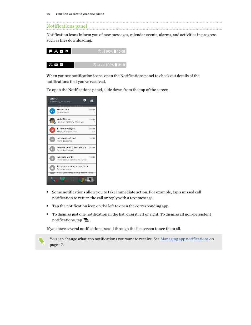 Notifications panel | HTC One X10 User Manual | Page 46 / 161