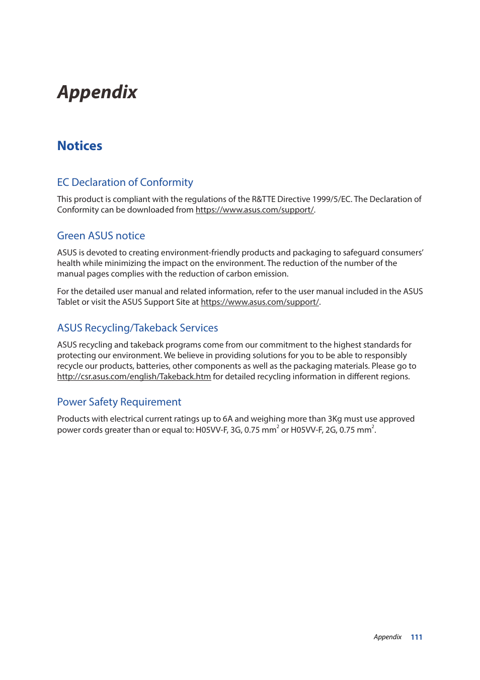 Appendix, Notices | Asus ZenPad 10 (Z300M) User Manual | Page 111 / 126