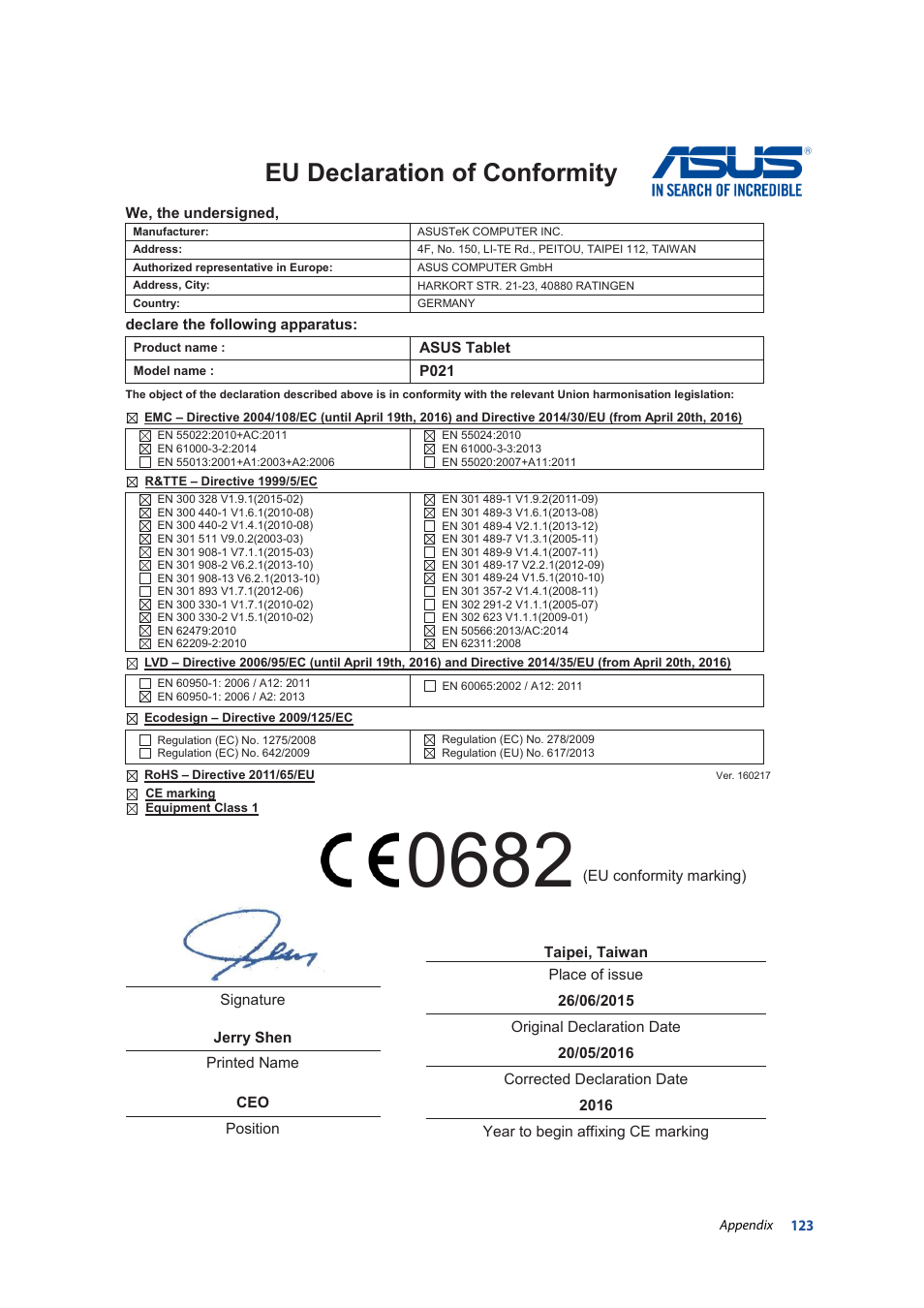 Eu declaration of conformity | Asus ZenPad 10 (Z300M) User Manual | Page 123 / 126