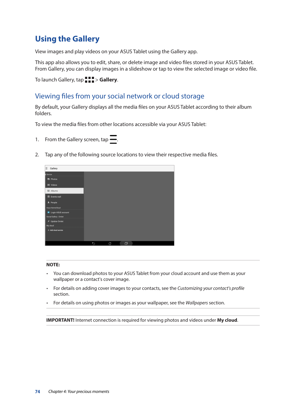 Using the gallery | Asus ZenPad 10 (Z300M) User Manual | Page 74 / 126