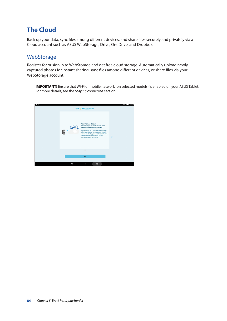 The cloud, Webstorage | Asus ZenPad 10 (Z300M) User Manual | Page 84 / 126