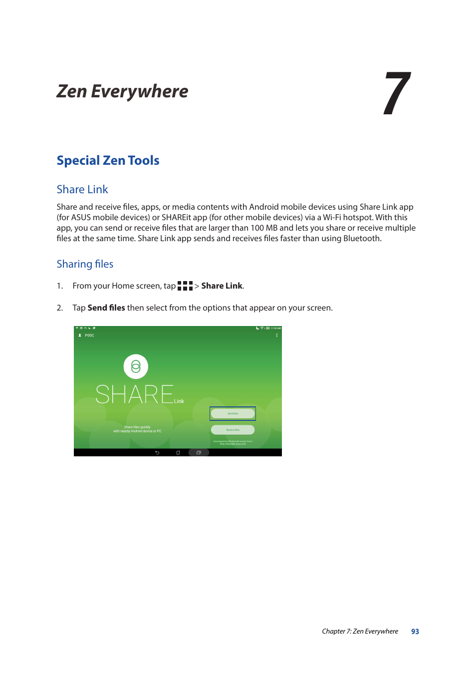7 zen everywhere, Special zen tools, Share link | Zen everywhere, 7zen everywhere | Asus ZenPad 10 (Z300M) User Manual | Page 93 / 126