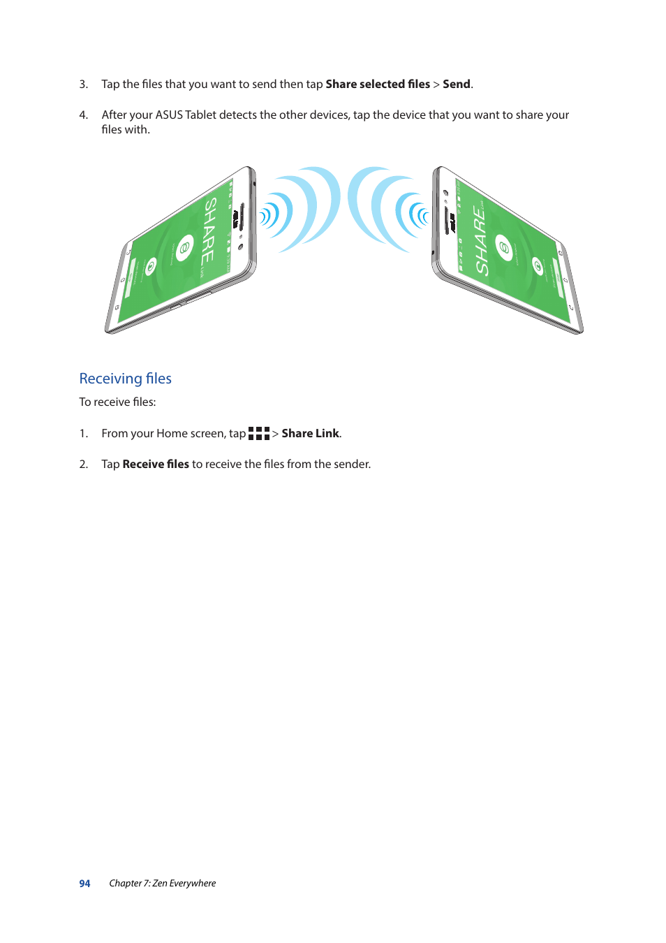 Receiving files | Asus ZenPad 10 (Z300M) User Manual | Page 94 / 126