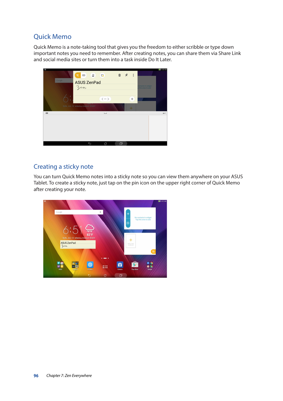 Quick memo | Asus ZenPad 10 (Z300M) User Manual | Page 96 / 126
