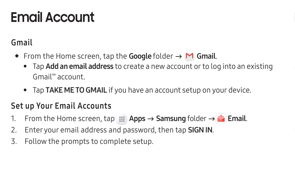 Email account, Install apps from google play store | Samsung Galaxy Tab S3 (SM-T825) User Manual | Page 11 / 15