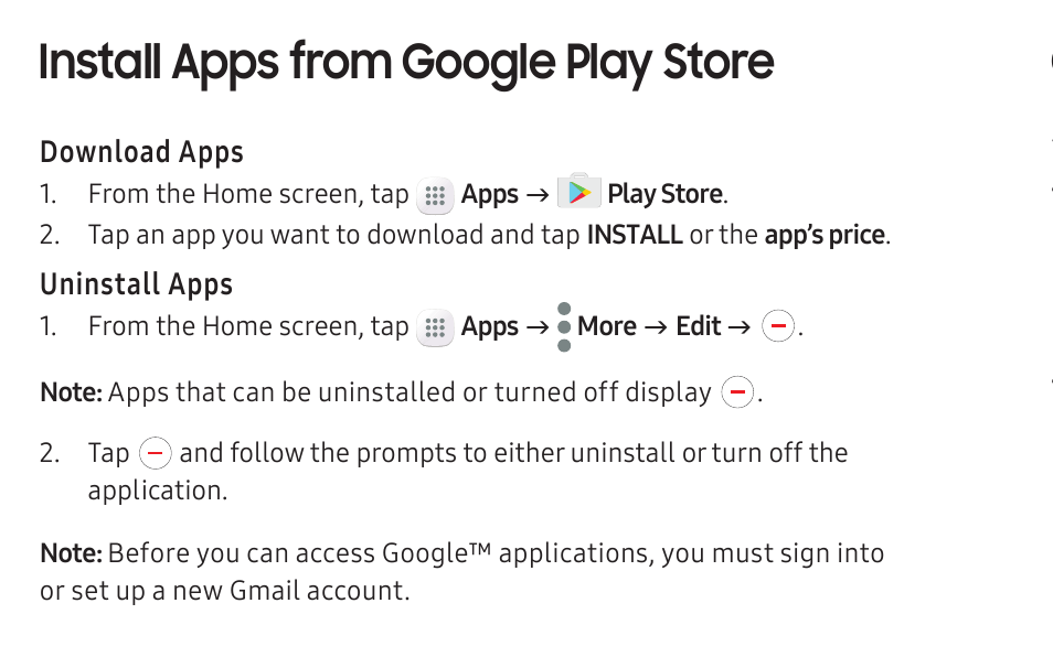 Email account, Install apps from google play store, Camera and video | Samsung Galaxy Tab S3 (SM-T825) User Manual | Page 12 / 15