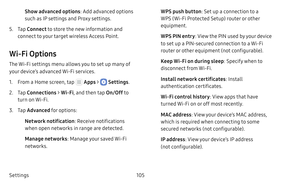 Wi-fi options | Samsung Galaxy Tab S3 (SM-T825) User Manual | Page 110 / 177