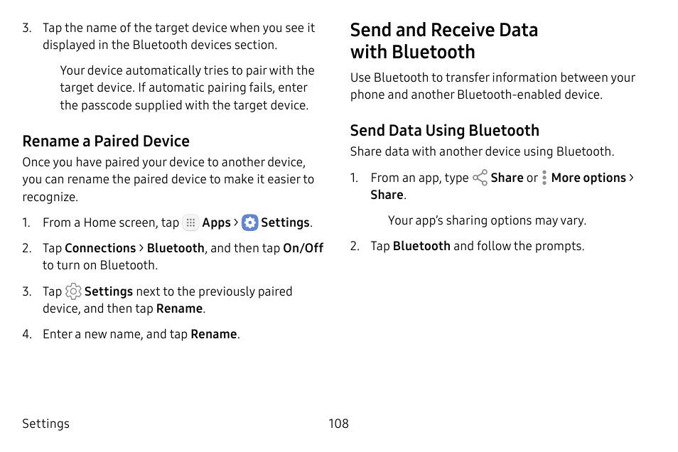 Send and receive data with bluetooth | Samsung Galaxy Tab S3 (SM-T825) User Manual | Page 113 / 177