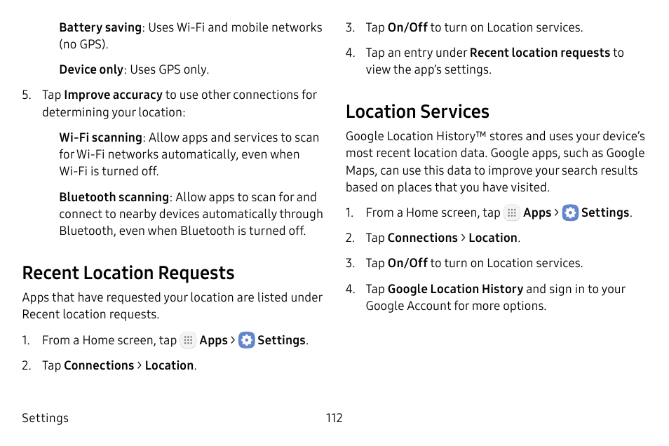Recent location requests, Location services | Samsung Galaxy Tab S3 (SM-T825) User Manual | Page 117 / 177