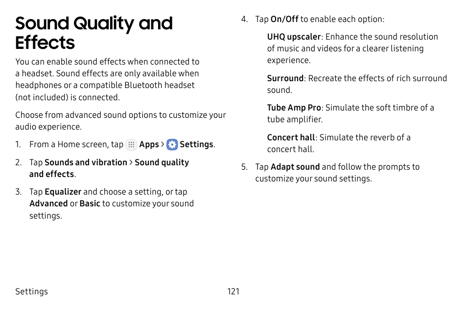 Sound quality and effects | Samsung Galaxy Tab S3 (SM-T825) User Manual | Page 126 / 177