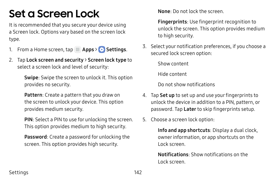 Set a screen lock | Samsung Galaxy Tab S3 (SM-T825) User Manual | Page 147 / 177