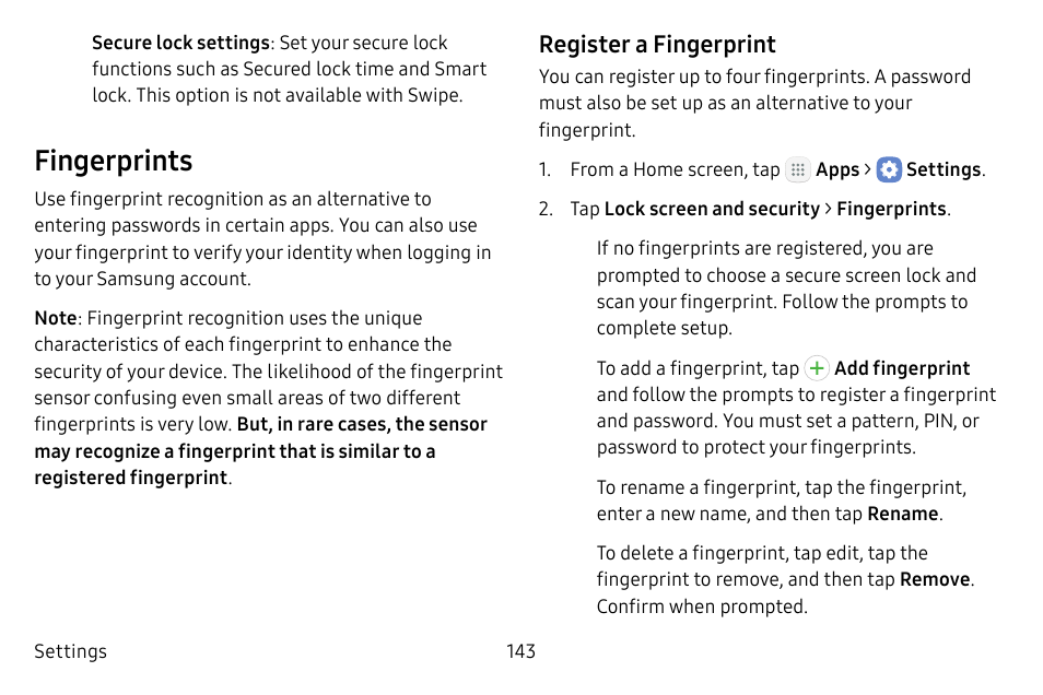 Fingerprints | Samsung Galaxy Tab S3 (SM-T825) User Manual | Page 148 / 177