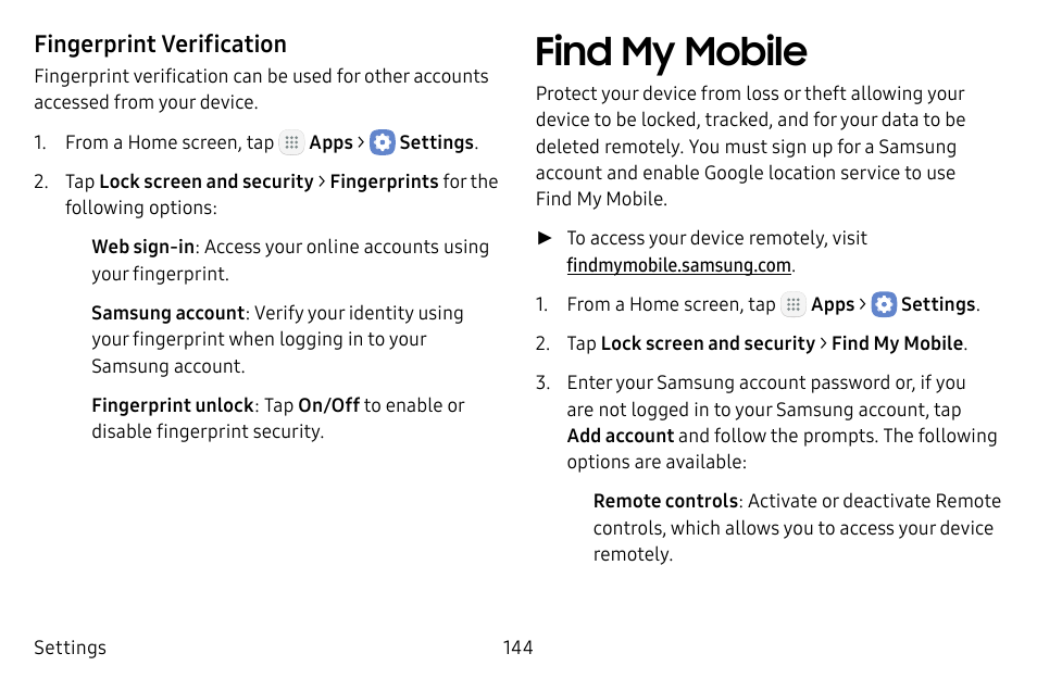 Find my mobile | Samsung Galaxy Tab S3 (SM-T825) User Manual | Page 149 / 177