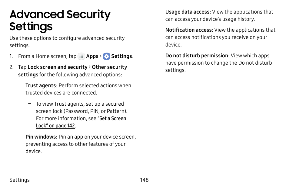 Advanced security settings | Samsung Galaxy Tab S3 (SM-T825) User Manual | Page 153 / 177